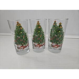 Vintage CHRISTMAS‎ TREE Drinking Glasses Set of 3 Cocktail Tumblers